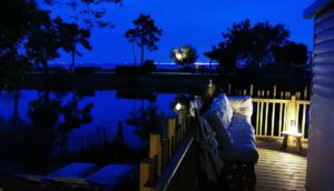 terrasse mobil home de nuit
